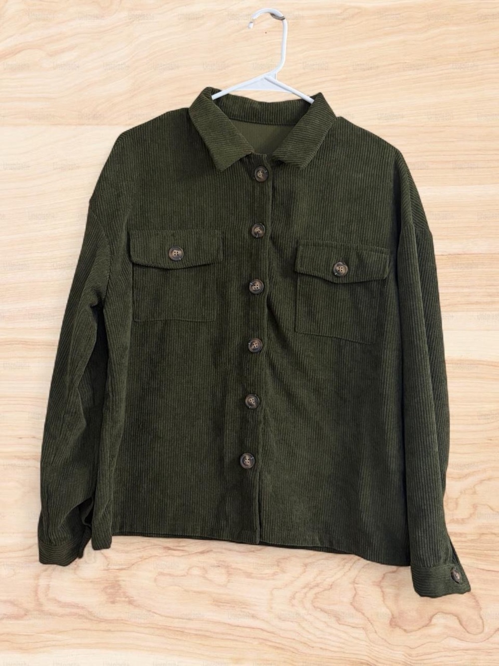 SHEIN Women’s Corduroy Button-Front Shacket - Olive Green Small